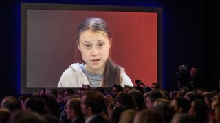 La activista Greta Thunberg habla durante el Foro Econòmico de Davos, Suiza en enero de 2020.