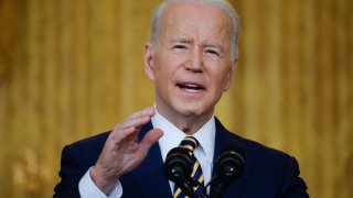 U.S. President Joe Biden delivers an opening statement during a news conference in the East Room of the White House on January 19, 2022 in Washington, DC. With his approval rating hovering around 42-percent, Biden is approaching the end of his first year in the Oval Office with inflation rising, COVID-19 surging and his legislative agenda stalled on Capitol Hill.
