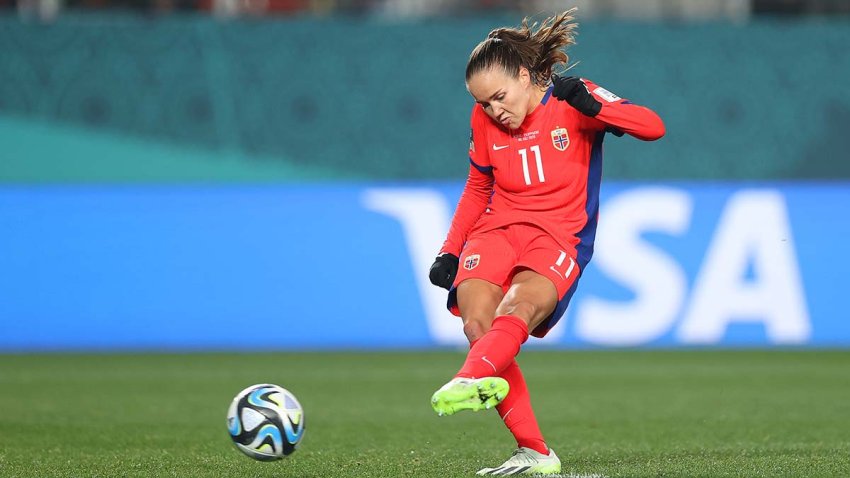 AUCKLAND, NEW ZEALAND – JULY 30: Guro Reiten of Norway scores their sides fifth goal from the penalty spot during the FIFA Women’s World Cup Australia & New Zealand 2023 Group A match between Norway and Philippines at Eden Park on July 30, 2023 in Auckland / Tāmaki Makaurau, New Zealand. (Photo by Fiona Goodall – FIFA/FIFA via Getty Images)