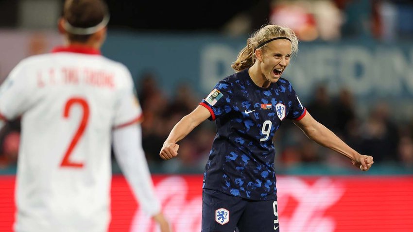 DUNEDIN, NEW ZEALAND – AUGUST 01: Katja Snoeijs of Netherlands celebrates after scoring her team’s second goal  during the FIFA Women’s World Cup Australia & New Zealand 2023 Group E match between Vietnam and Netherlands at Dunedin Stadium on August 01, 2023 in Dunedin, New Zealand. (Photo by Lars Baron/Getty Images)