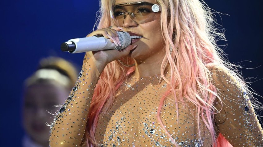 Colombian singer Karol G performs during her “Manana Sera Bonito” tour at the Rose Bowl in Pasadena, California, August 18, 2023. (Photo by Robyn Beck / AFP) (Photo by ROBYN BECK/AFP via Getty Images)