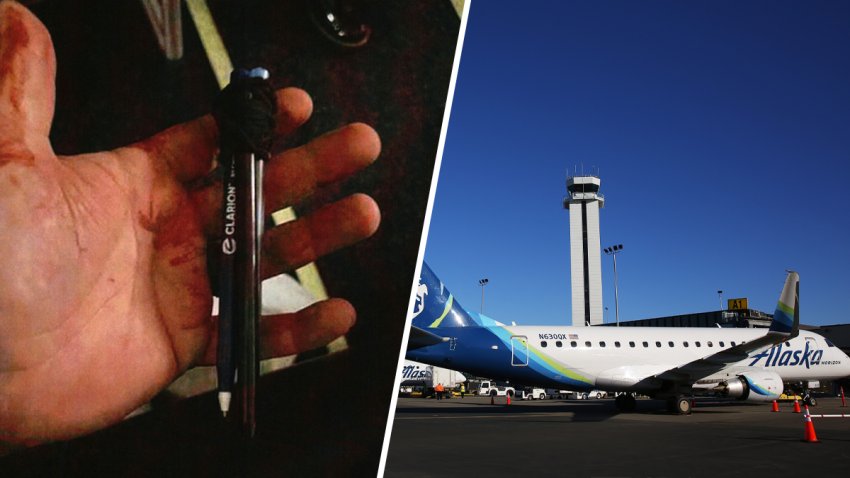 A passenger aboard a Las Vegas-bound flight fashioned a weapon out of pens and rubber bands, and stabbed a fellow traveler.