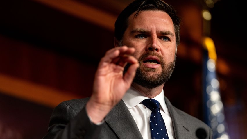 WASHINGTON, DC – MAY 22: Sen. JD Vance (R-OH) gestures while speaking during a news conference on Capitol Hill on May 22, 2024 in Washington, DC. Senate Democrats have revived the bipartisan border bill that was already blocked once earlier this year, and Republicans including Sen. James Lankford (R-OK), who negotiated the immigration package  say they will block it again. (Photo by Kent Nishimura/Getty Images)