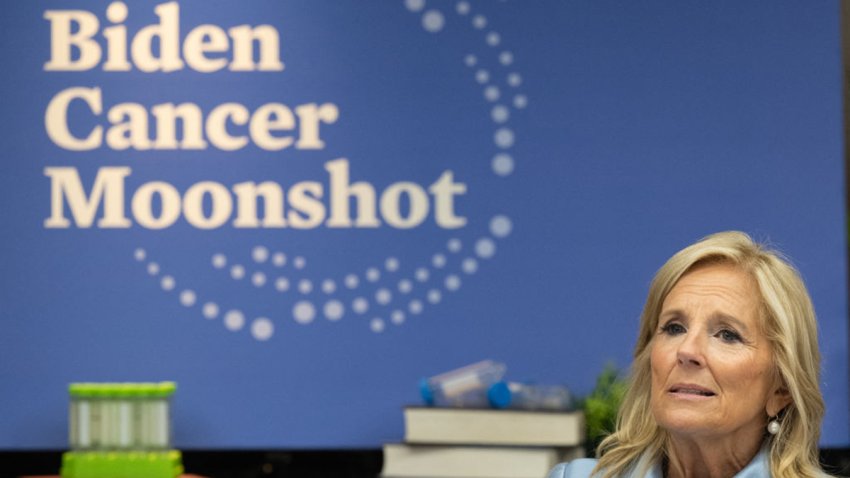 US First Lady Jill Biden and Kenya’s First Lady Rachel Ruto hold a Biden Cancer Moonshot listening session on the Sidney Kimmel Comprehensive Cancer Center’s cancer screening and patient navigation efforts as they visit the Johns Hopkins University Bloomberg Center in Washington, DC, May 23, 2024. Kenyan President William Ruto’s visit is the first state visit to Washington by an African leader in more than 15 years. (Photo by SAUL LOEB / AFP) (Photo by SAUL LOEB/AFP via Getty Images)