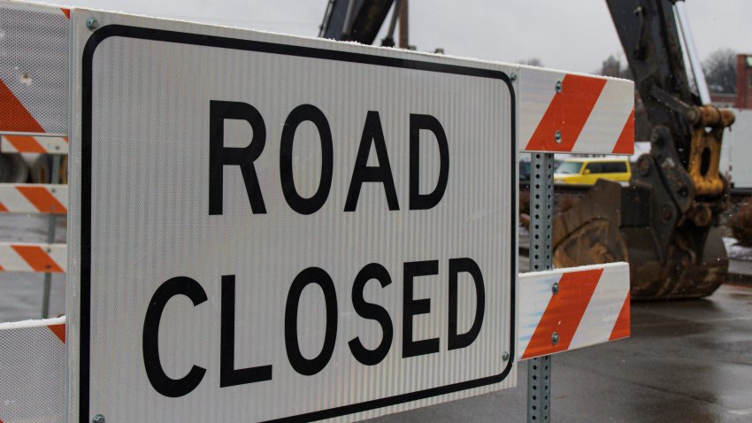 The striped  road closed sign