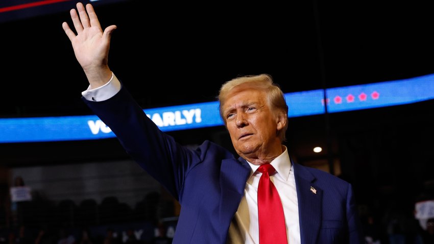 STATE COLLEGE, PENNSYLVANIA – OCTOBER 26: Republican presidential nominee, former U.S. President Donald Trump during a campaign rally at Bryce Jordan Center on October 26, 2024 in State College, Pennsylvania. Trump is scheduled to hold rallies in Michigan and Pennsylvania on Saturday before closing out the weekend with a rally on Sunday at New York’s Madison Square Garden. on October 26, 2024 in State College, PA. (Photo by Anna Moneymaker/Getty Images)