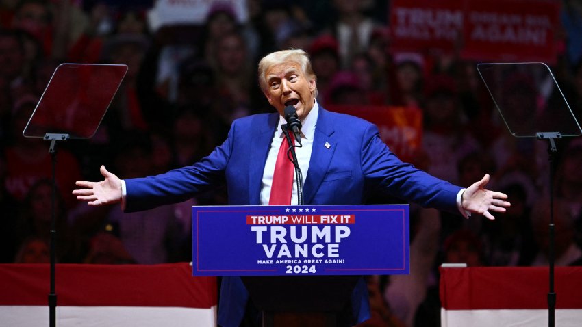 Former US President and Republican presidential candidate Donald Trump speaks during a campaign rally at Madison Square Garden in New York, October 27, 2024. (Photo by ANGELA WEISS / AFP) (Photo by ANGELA WEISS/AFP via Getty Images)