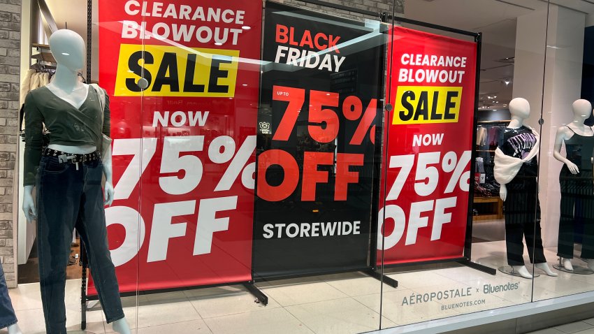 Signs for Black Friday sales are in stores at a shopping mall in Toronto, Ontario, Canada, on November 26, 2024 (Photo by Creative Touch Imaging Ltd./NurPhoto via Getty Images).