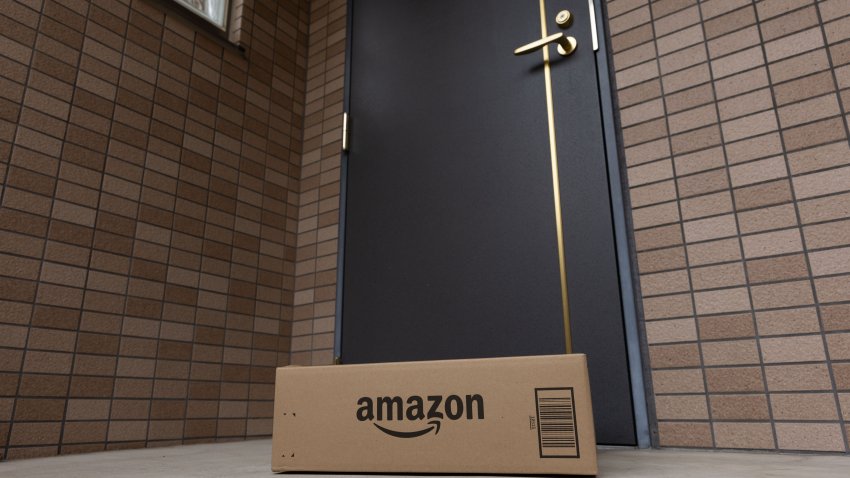 TOKYO, JAPAN – 2022/04/06: Amazon delivery package seen in front of a door. (Photo by Stanislav Kogiku/SOPA Images/LightRocket via Getty Images)