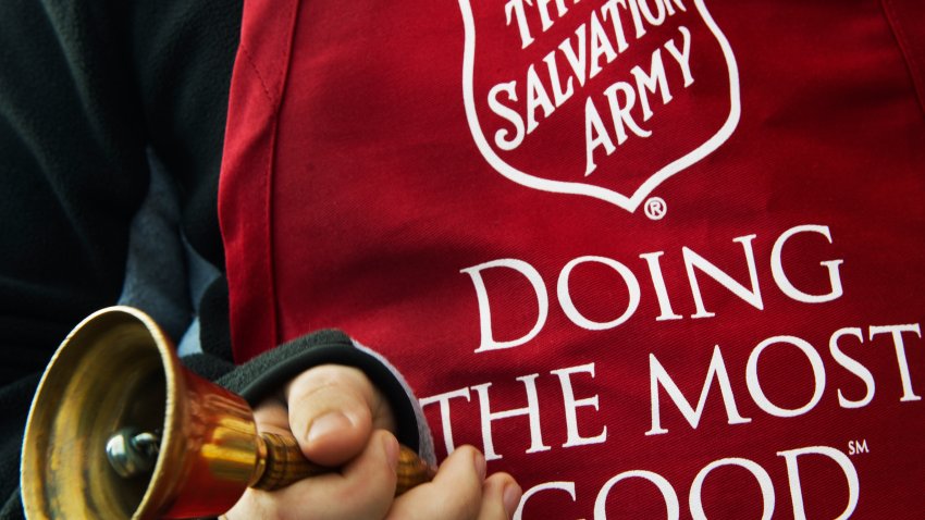 Salvation Army volunteer Bubba Wellens rings the collection bell outside a Giant grocery store November 24, 2012, in Clifton, Virgina. Salvation Army volunteers traditionally are seen collecting donations from holiday shopper for the needy between Thanksgiving and Christmas.             AFP Photo/Paul J. Richards          (Photo credit should read PAUL J. RICHARDS/AFP via Getty Images)