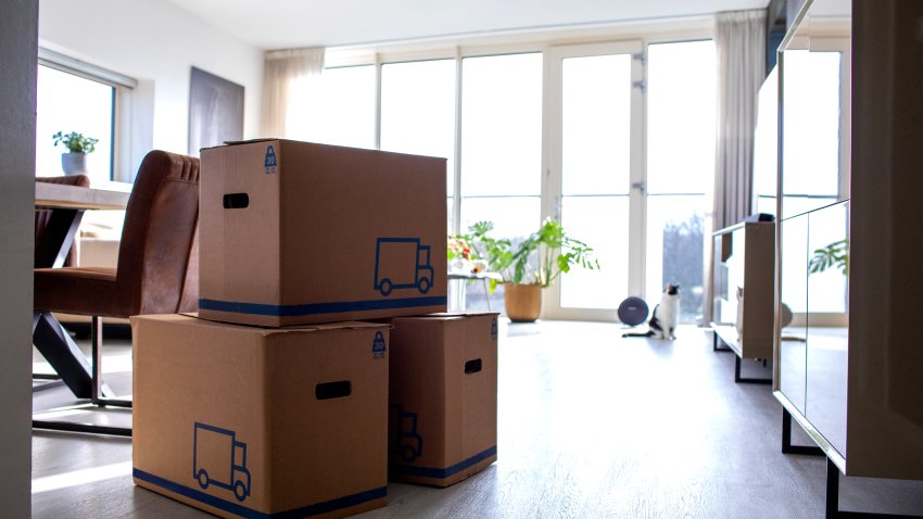 Moving boxes in a modern house setting