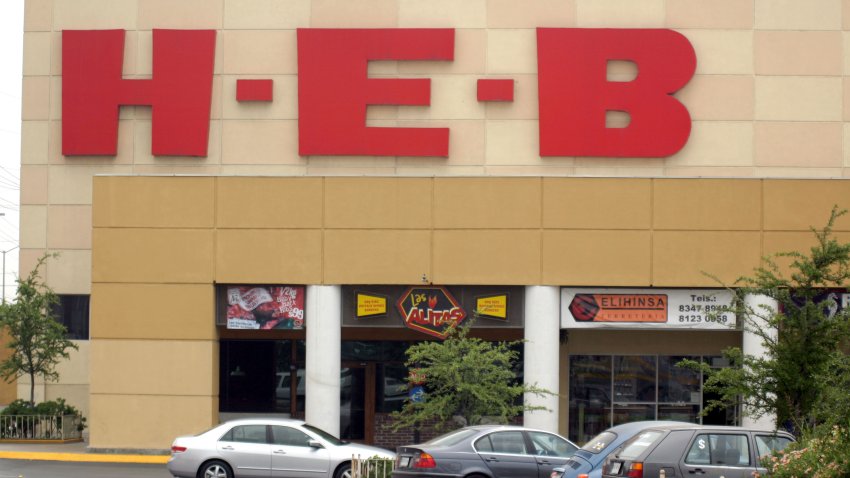 MEXICO – MAY 25:  The chain’s logo hangs over the entrance to an H-E-B supermarket in Monterrey, Mexico, on Tuesday, May 25, 2004. Wal-Mart de Mexico SA, after capturing about half of supermarket sales in the Mexico City area, may face slower growth as it expands in the north, where San Antonio-based H.E. Butt Grocery Co. set up business seven years ago.  (Photo by Mauricio Alanis/Bloomberg via Getty Images)