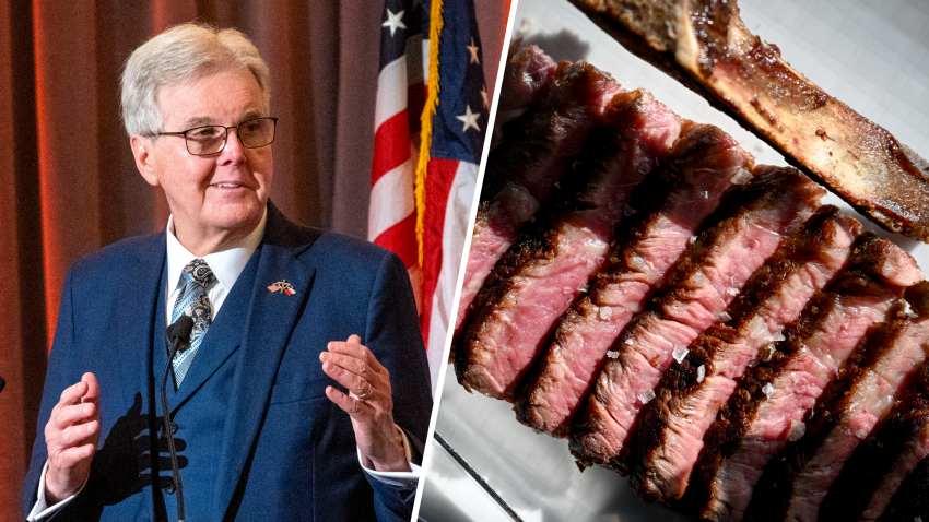 Foto del líder republicano Dan Patrick y un corte de New York strip.