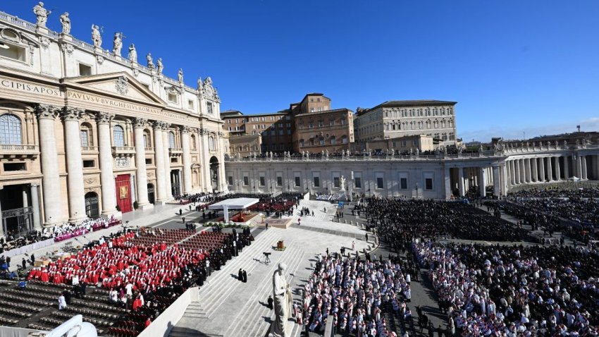 A general view of the funeral service of Pope Francis in St. Peter’s Basilica at St. Peter’s Square in Vatican City, Vatican on April 26, 2025. (Photo by Halil Sagirkaya/Anadolu via Getty Images)