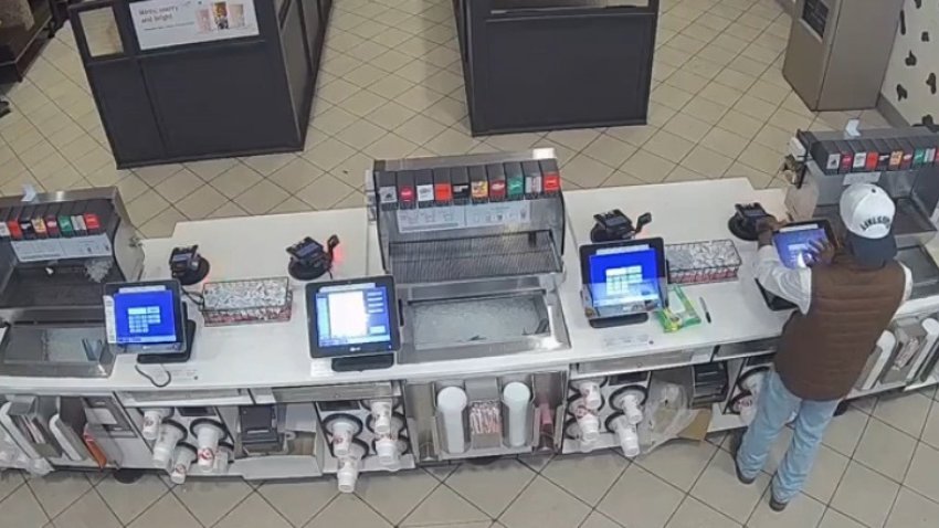 Surveillance video shows Keyshun Jones unattended behind the Chick-fil-A counter using the register.