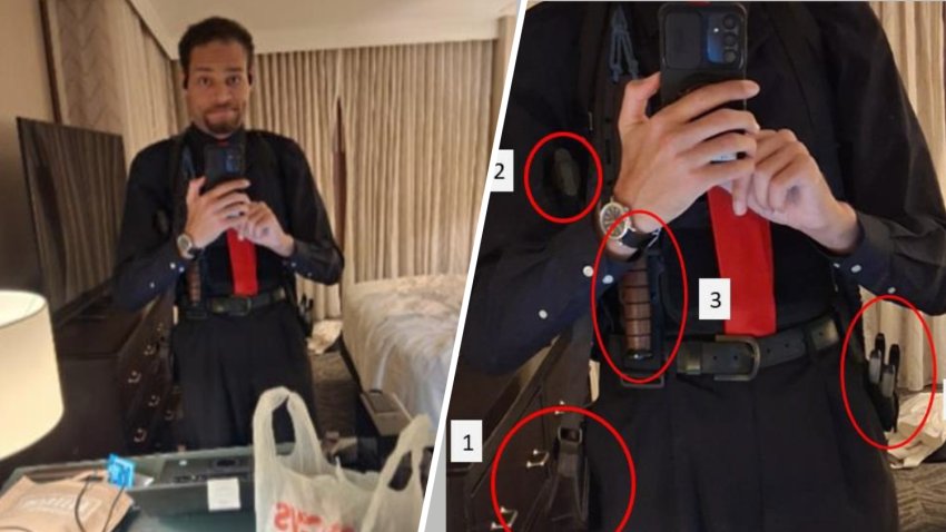 Images provided by the Department of Justice included in a court filing show Cole Tomas Allen on the night of the White House Correspondent's Dinner attack, federal officials say.